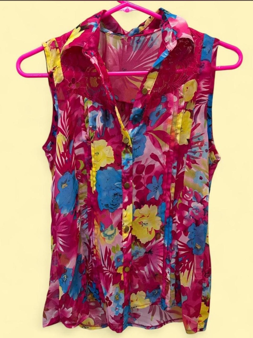 Paris Pink Sleeveless Floral Button-Front Top - Pink Floral
